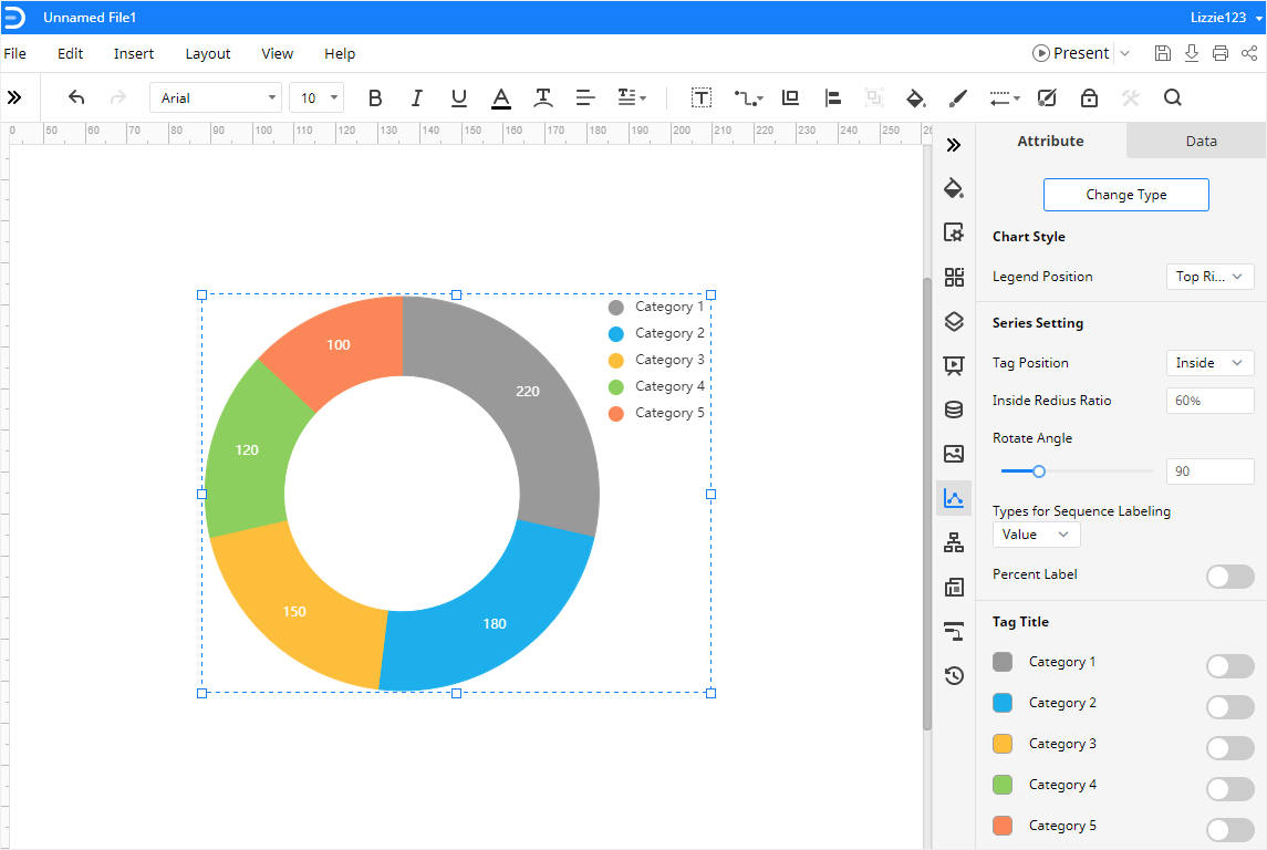 insert an example pie chart in EdrawMax