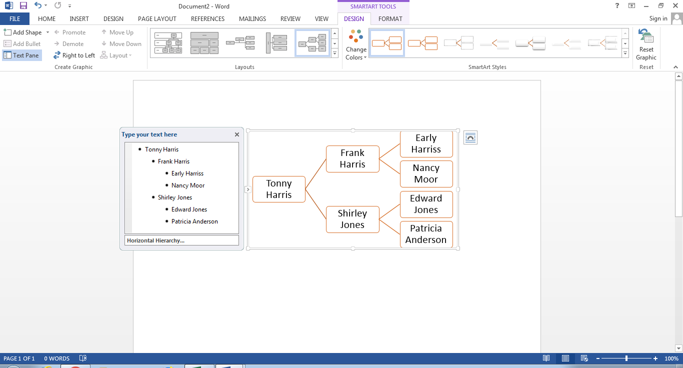 enter names in hierachy chart