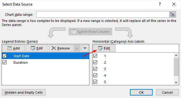 Edit button under Horizontal (Category) Axis Labels