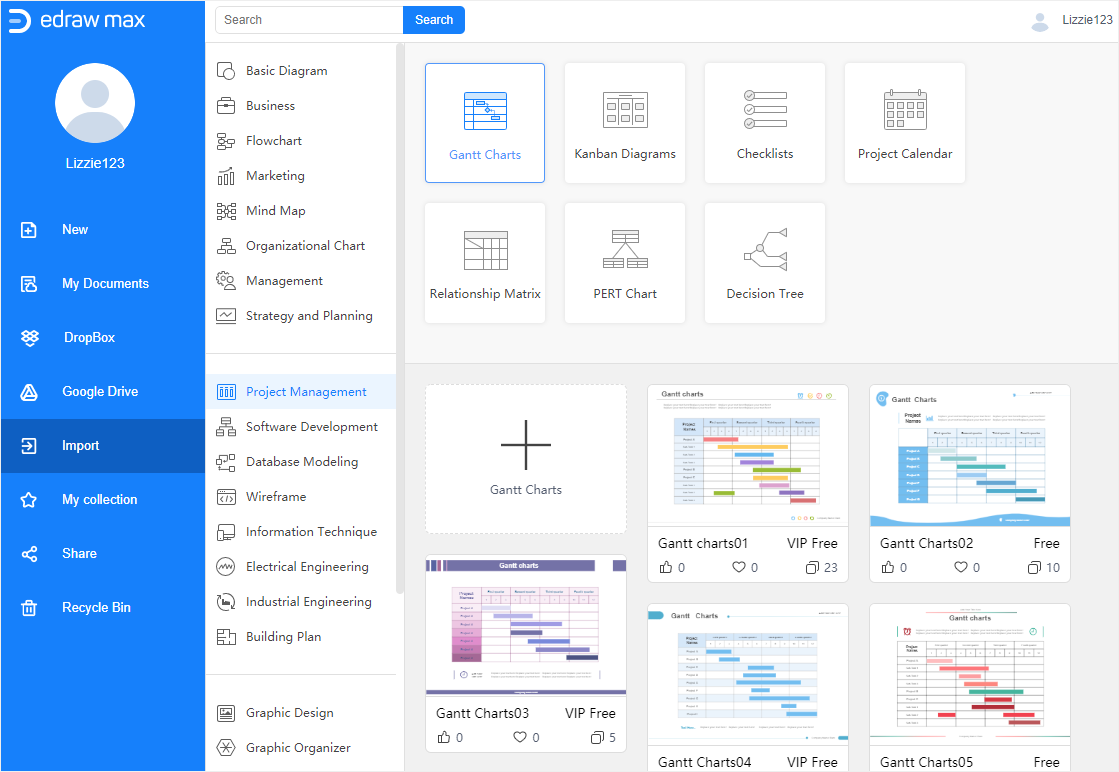 Abundantes plantillas de gráficas de Gantt en EdrawMax