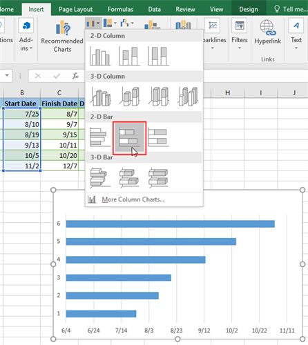 根据开始日期系列制作堆叠的条形图