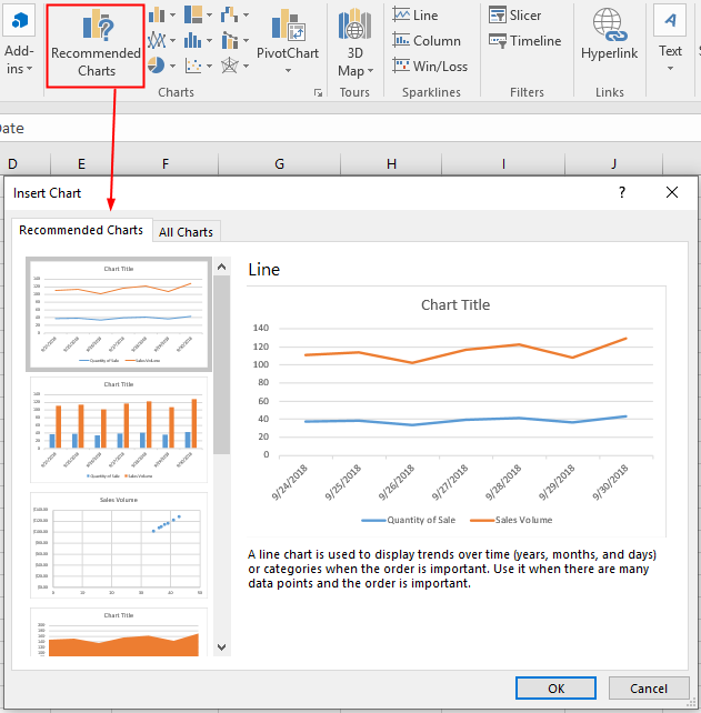 insert an example chart in Excel