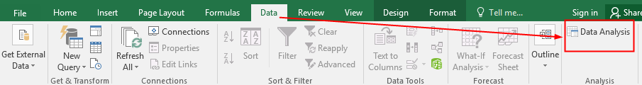 data analysis button on Data tab