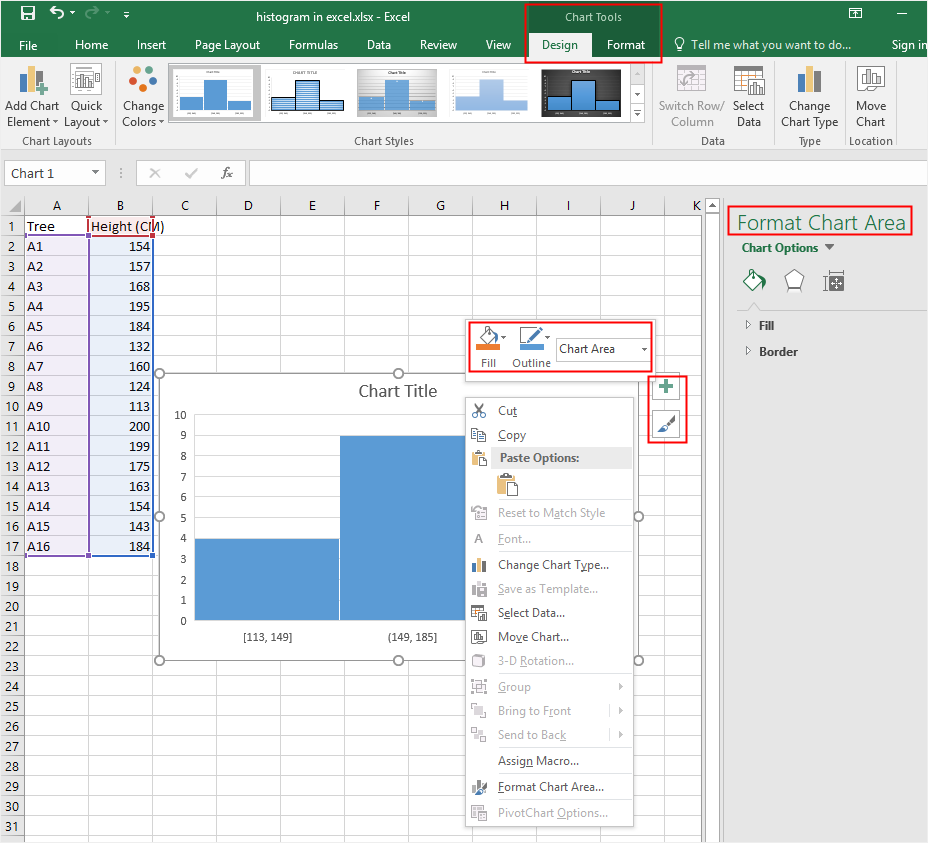 how to insert histogram in excel