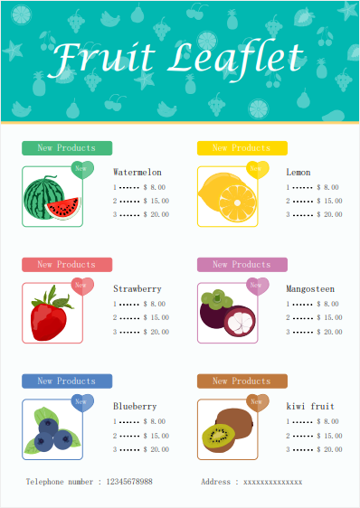 folleto del menú de frutas