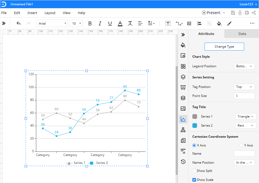 insert an example line graph in EdrawMax