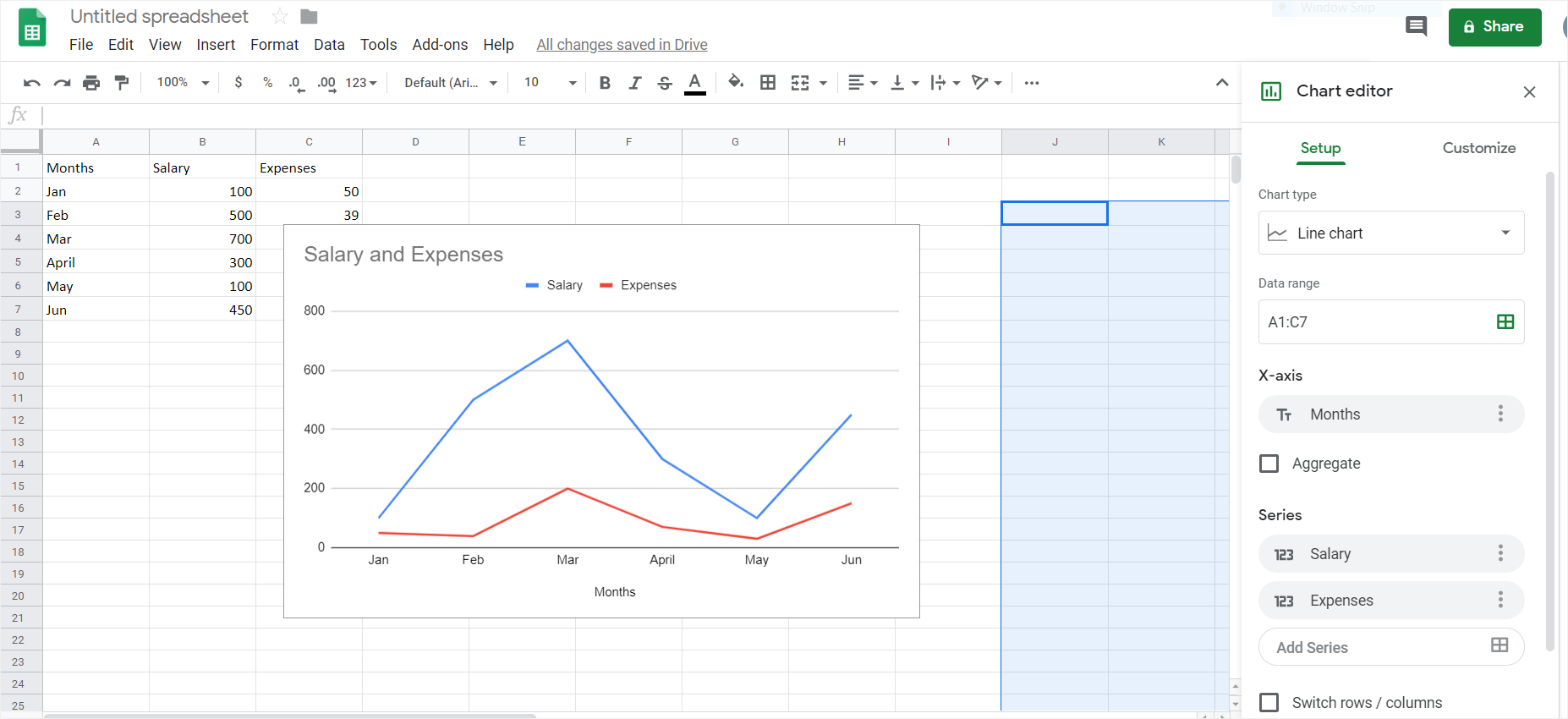 google insert line graph