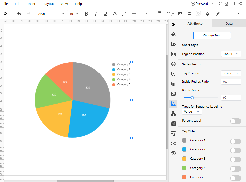 insert an example pie chart in EdrawMax