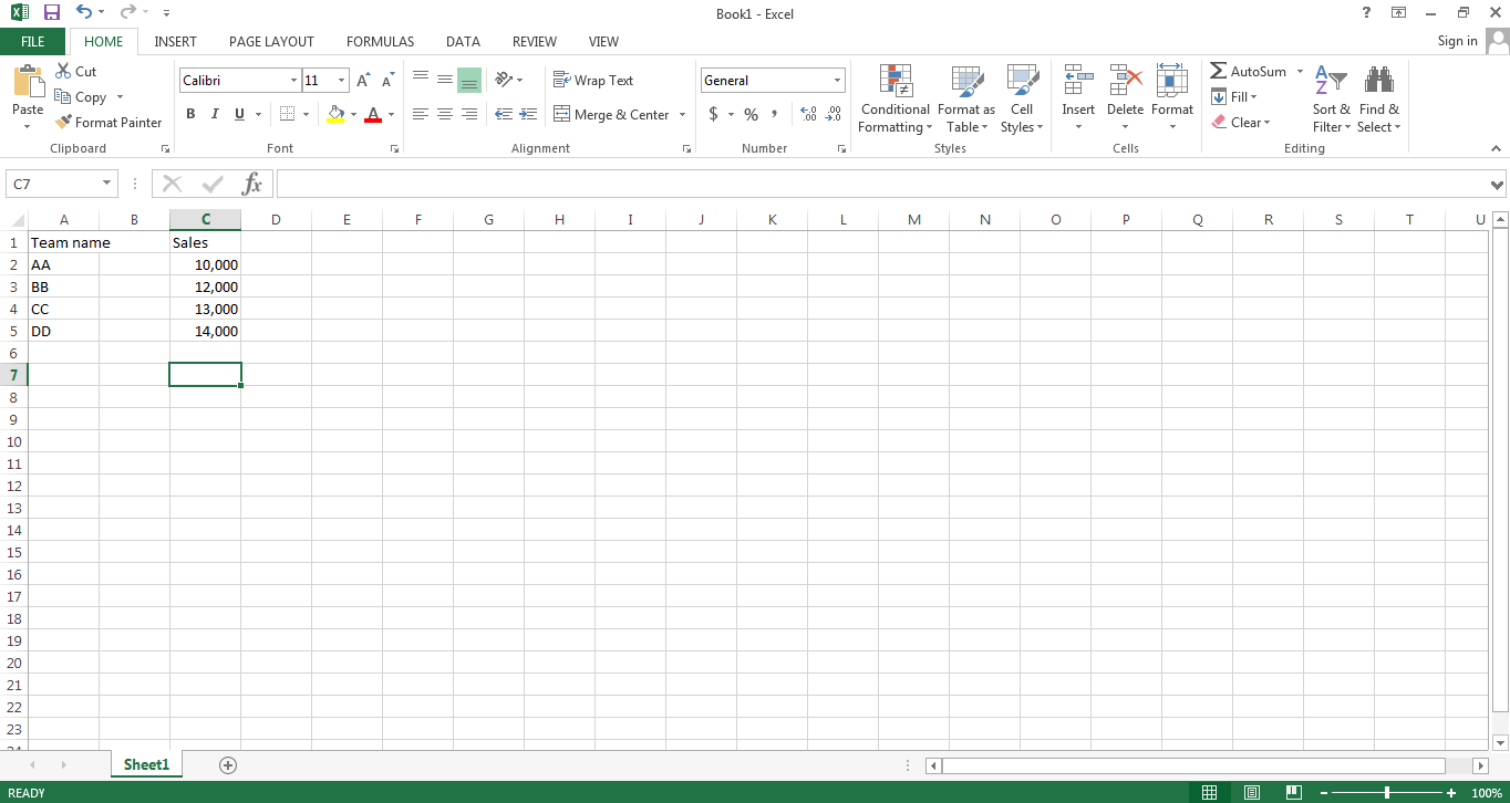 write values in excel