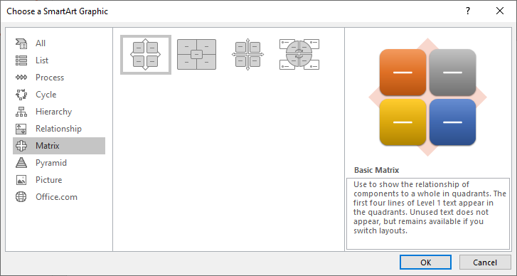 Choose a SmartArt Graphic window