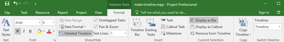 Format tab of the Timeline Tool