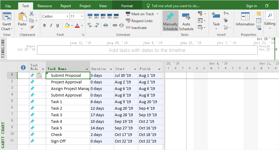 how to create a timeline in microsoft project