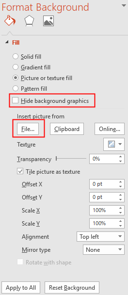 abrir el panel de Formato del Fondo