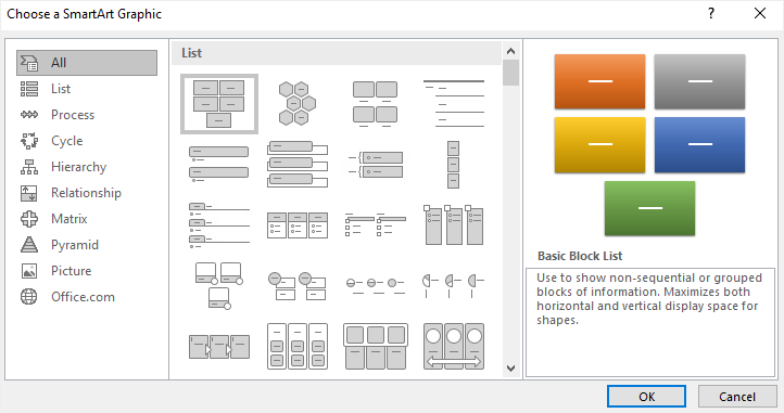 open SmartArt graphic window