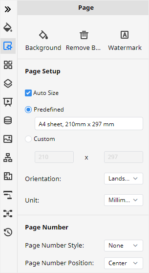 panel de configuración de la página