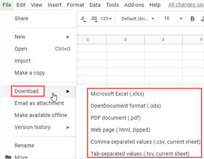 descargar en google sheets