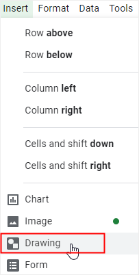 opción de dibujo en google sheets