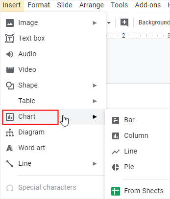 option d'insertion d'un graphique