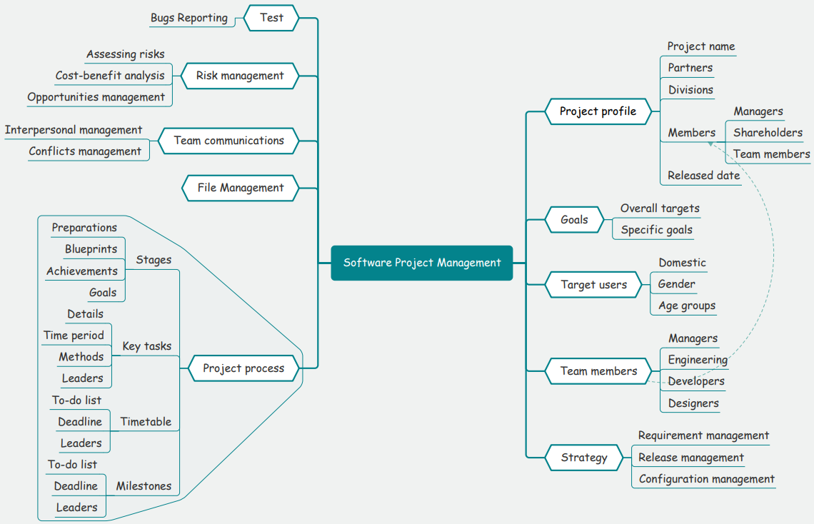 mapa mental de la gestión de proyectos de software