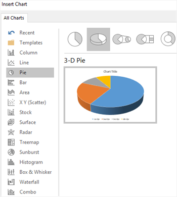 insert pie chart option