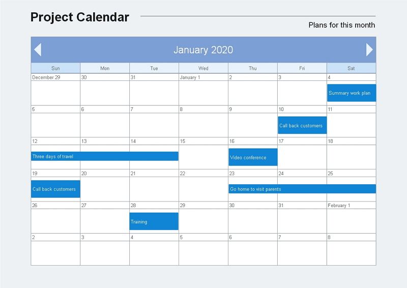 calendrier du projet