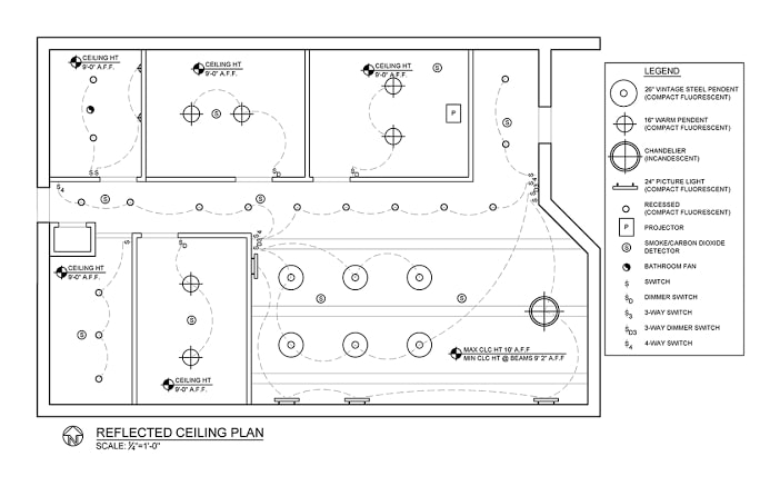 A typical Reflected Ceiling Plan with the legend