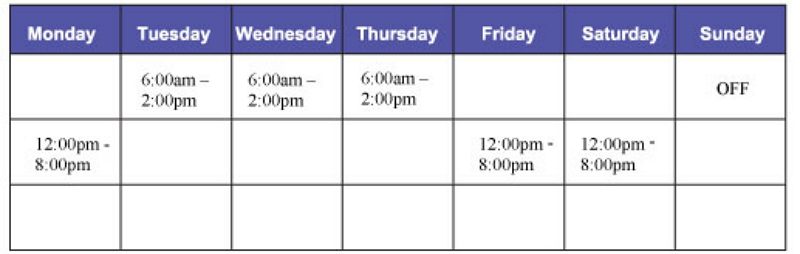 saturday and sunday work schedule