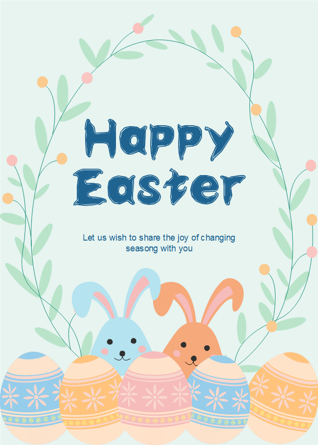 bunnies and eggs easter day card