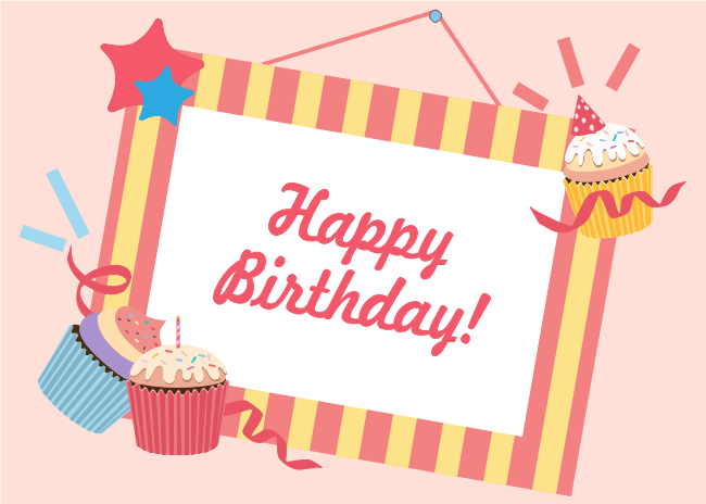 tarjeta de cumpleaños con marco de fotos de cupcakes