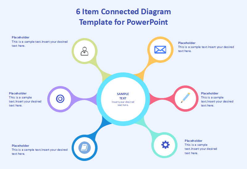 6 Elemente Speichen-Diagramm Vorlage für PowerPoint